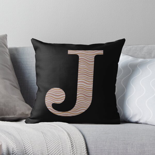 Letter J Metallic Look Stripes Silver Gold Copper Throw Pillow