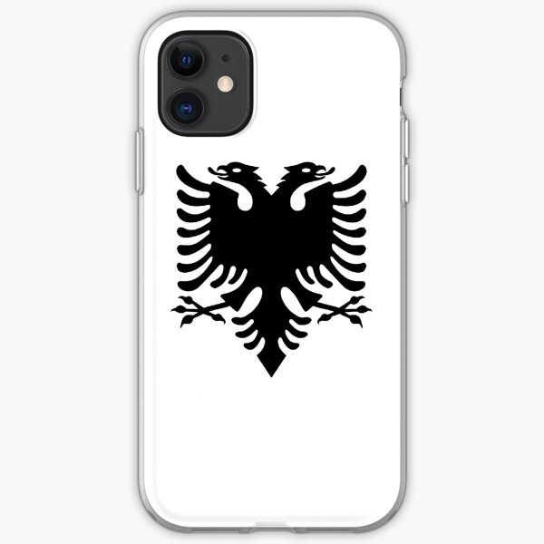 Albania. Albanian Black Eagle, Albanian Flag, Flag of Albania, Tale of the Eagle, Black on White. iPhone Soft Case
