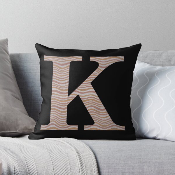 Letter K Metallic Look Stripes Silver Gold Copper Throw Pillow