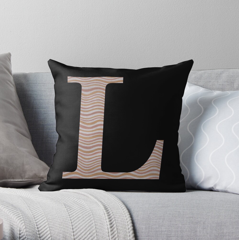 Letter L Metallic Look Stripes Silver Gold Copper Throw Pillow