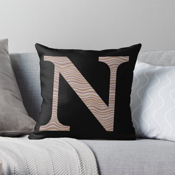 Letter N Metallic Look Stripes Silver Gold Copper Throw Pillow