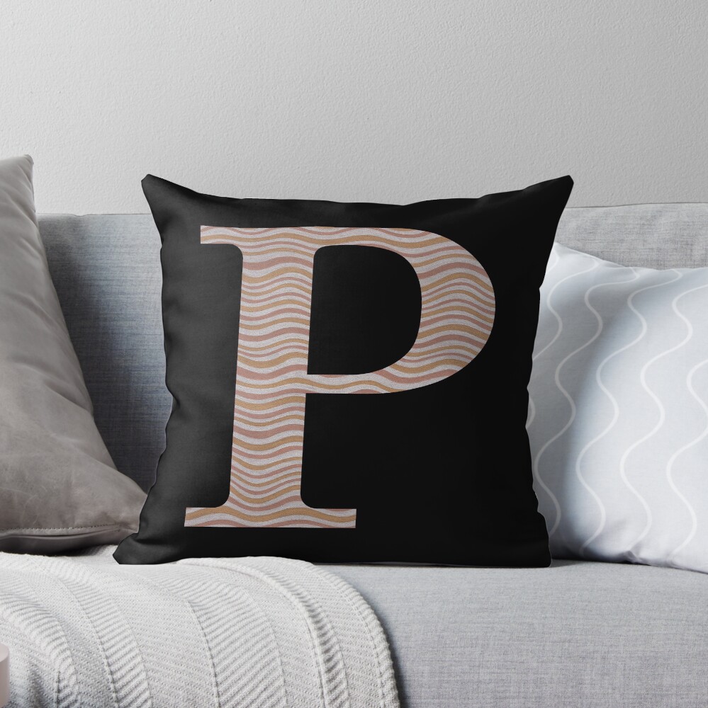 Letter P Metallic Look Stripes Silver Gold Copper Throw Pillow