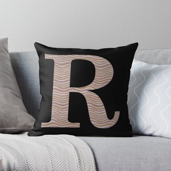 Letter R Metallic Look Stripes Silver Gold Copper Throw Pillow