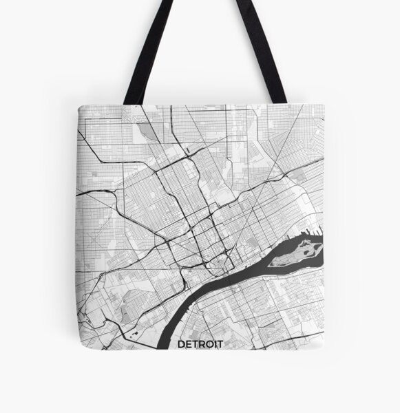 Detroit Map Gray All Over Print Tote Bag