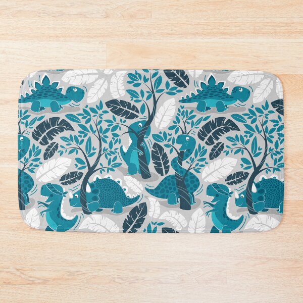Item preview, Dinos playing hide-and-go-seek // grey background teal dinosaurs  designed and sold by SelmaCardoso.