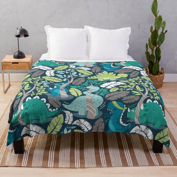 Item preview, Dinos playing hide-and-go-seek // blue background aqua teal and green dinosaurs designed and sold by SelmaCardoso.