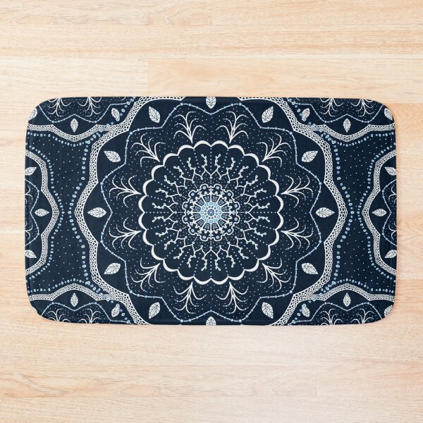 Black White Blue Mandala Bath Mat
