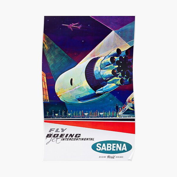 Fly Boeing Intercontinental - SABENA 1960s Vintage Travel Poster Poster