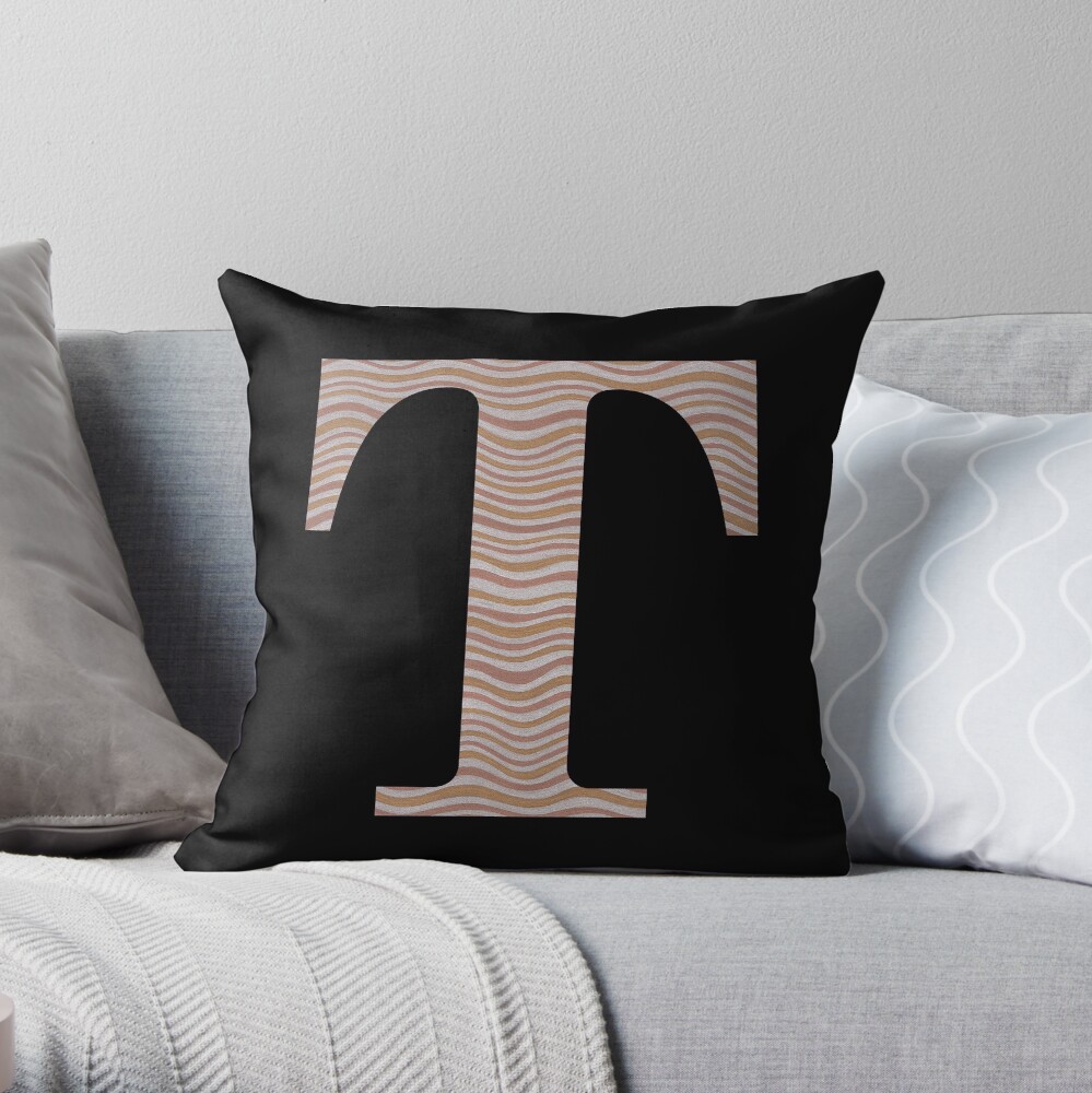 Letter T Metallic Look Stripes Silver Gold Copper Throw Pillow