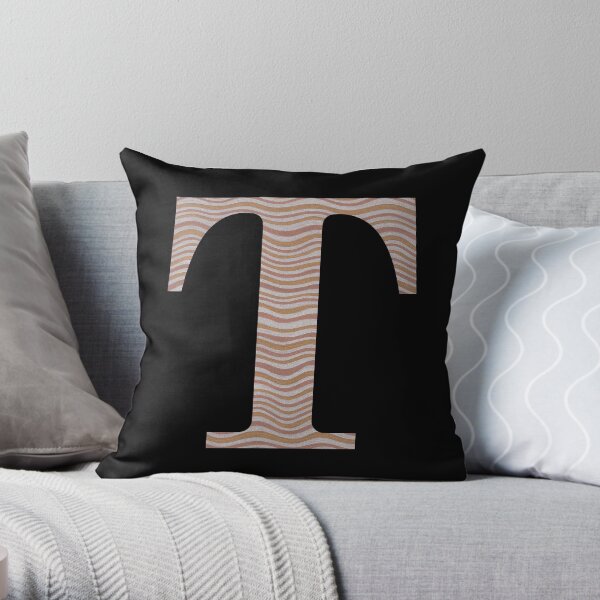 Letter T Metallic Look Stripes Silver Gold Copper Throw Pillow