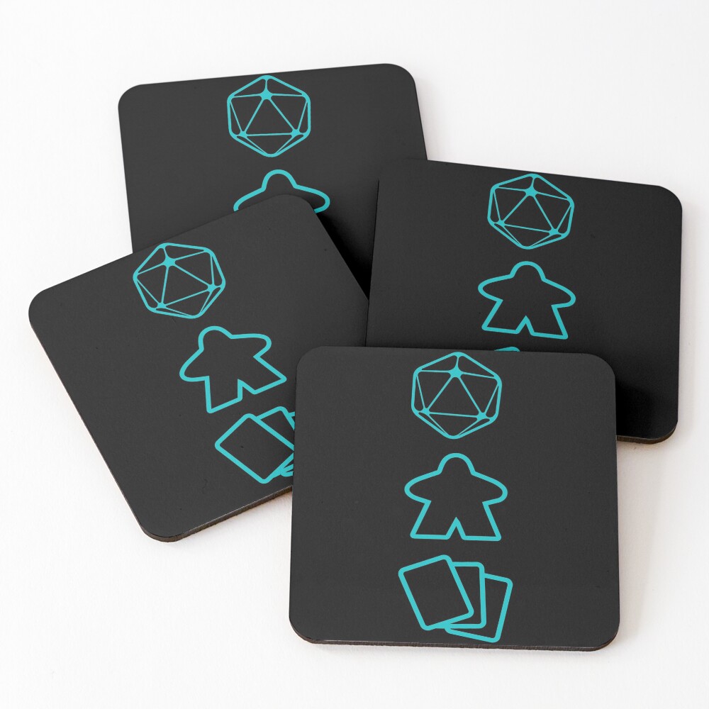 D20 Dice, Meeple and Cards - Board Game Inspired Graphic - Tabletop Gaming - BGG Coasters (Set of 4)