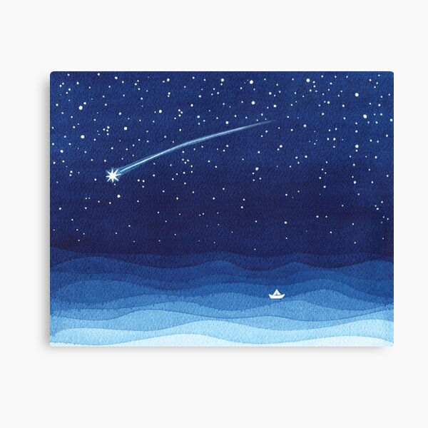 Falling star, shooting star, sailboat ocean waves blue sea Canvas Print
