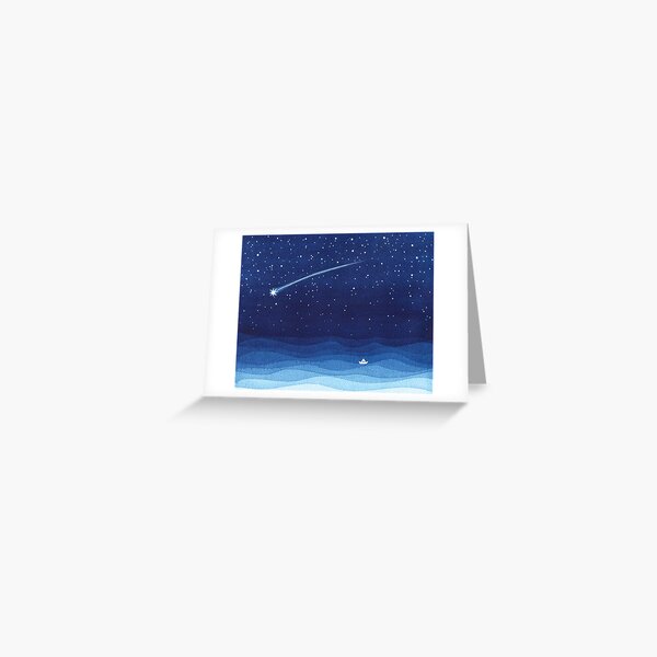 Falling star, shooting star, sailboat ocean waves blue sea Greeting Card