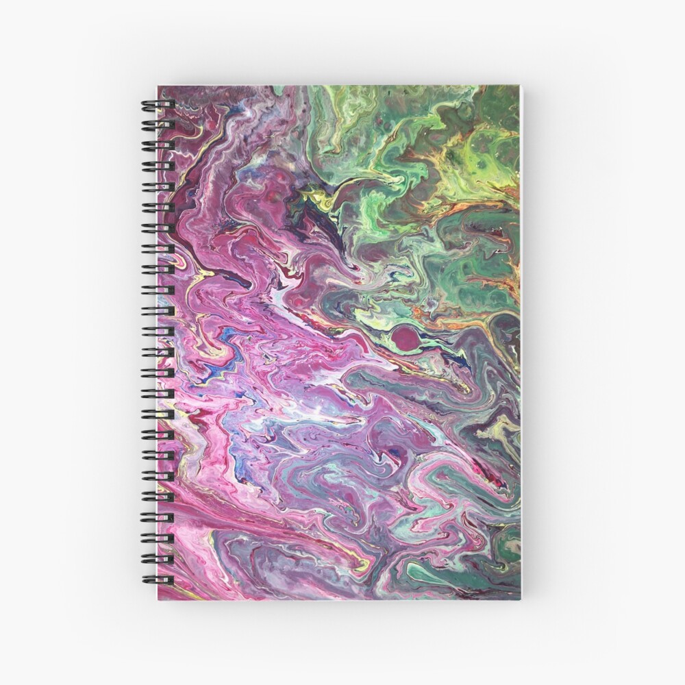 Purple and Green Acrylic Pour Painting Spiral Notebook
