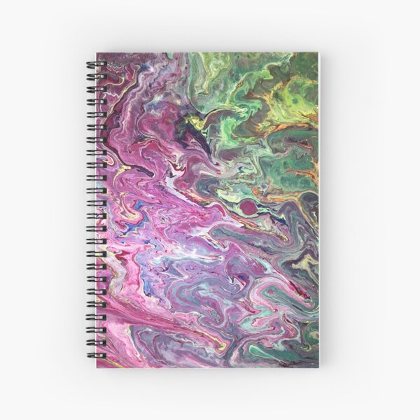 Purple and Green Acrylic Pour Painting Spiral Notebook