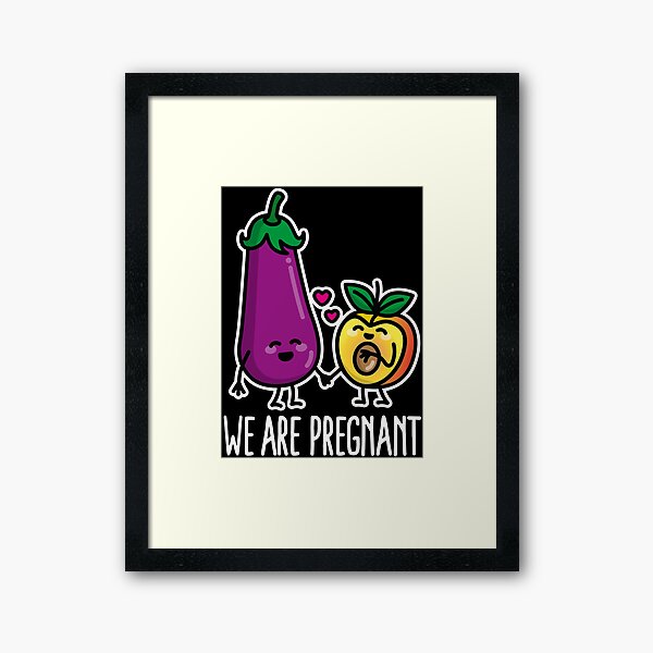 "We are pregnant aubergine peach funny pregnancy" Framed Art Print for