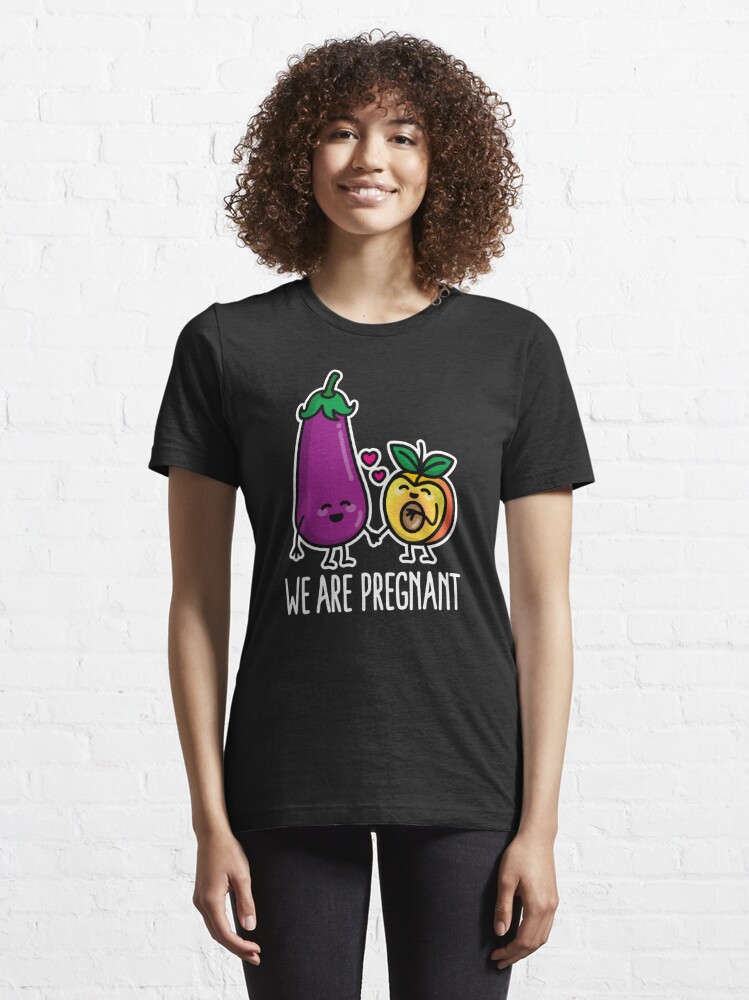 LaundryFactory We Are Pregnant Aubergine Peach Funny Pregnancy (Dark Design) Women's T-Shirt