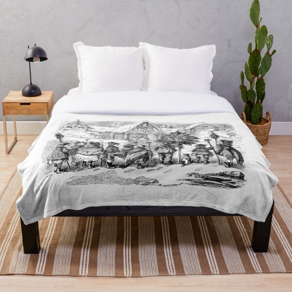 Winter Day Woodcut Throw Blanket