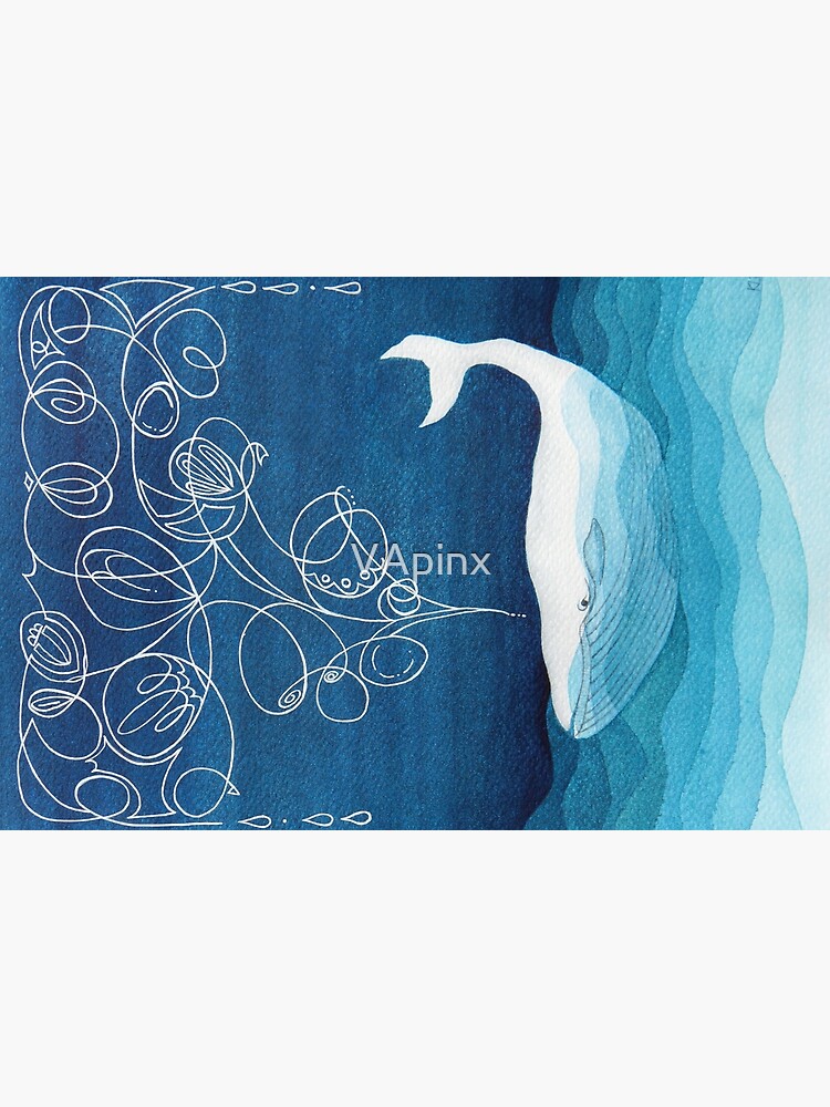 Happy whale, animals, sea creature, teal blue watercolor by VApinx