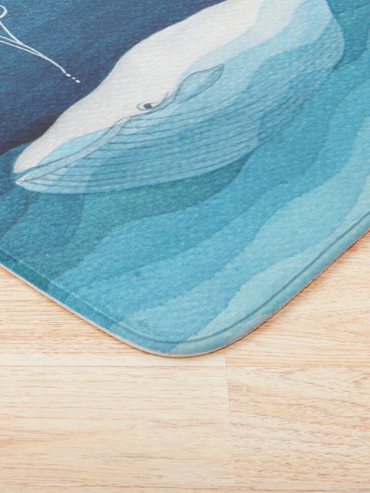 Alternate view of Happy whale, animals, sea creature, teal blue watercolor Bath Mat