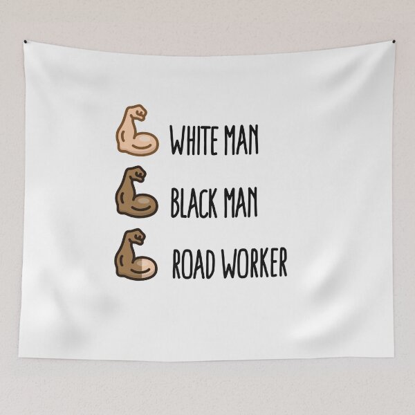 Item preview, White man black man road worker emoticon biceps designed and sold by LaundryFactory.