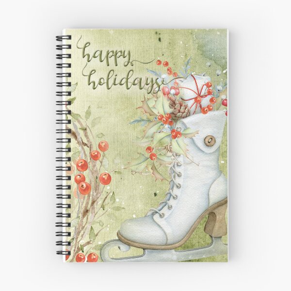 Item preview, Old Fashioned Card, Ice Skate on Green Background with Berry Wreath designed and sold by FinnBear.