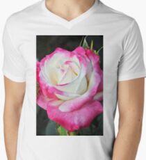 Pink and white rose Men's V-Neck T-Shirt