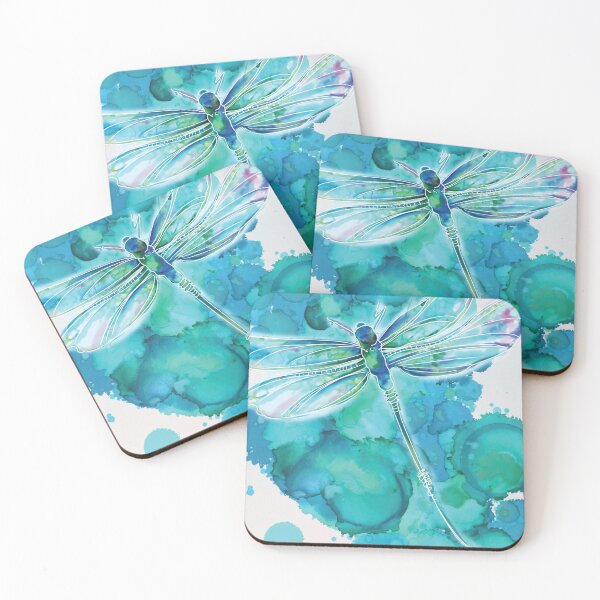 Item preview, Dragonfly on aqua ink background designed and sold by JessKingArtist.