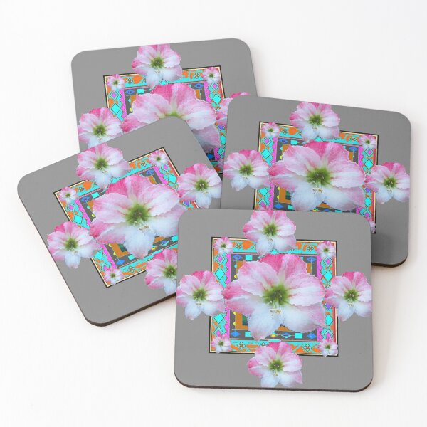 Item preview,  WESTERN CHARCOAL GREY ART  PINK & WHITE AMARYLLIS FLOWERS  designed and sold by sharlesart.