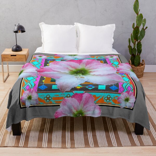 Item preview,  WESTERN CHARCOAL GREY ART  PINK & WHITE AMARYLLIS FLOWERS  designed and sold by sharlesart.