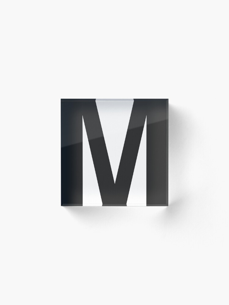 Letter M Initial - Black Helvetica Monogram  Acrylic Block for