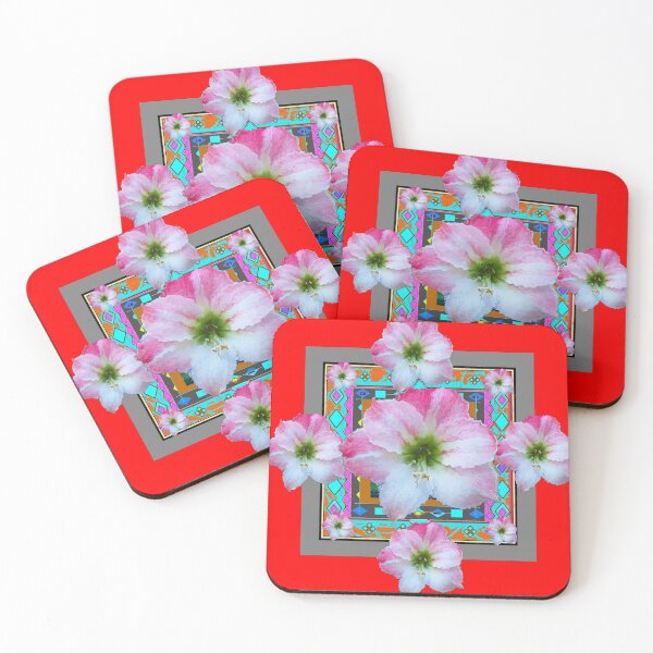 Item preview, RED WESTERN  ART PINK & WHITE AMARYLLIS FLOWERS  designed and sold by sharlesart.
