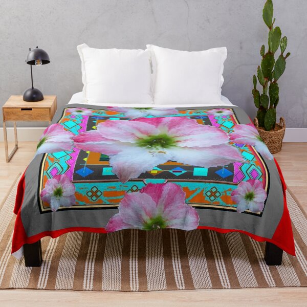 Item preview, RED WESTERN  ART PINK & WHITE AMARYLLIS FLOWERS  designed and sold by sharlesart.