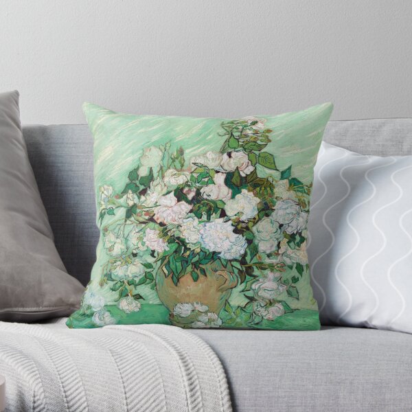 Vincent Van Gogh Still Life - Vase with Pink Roses Throw Pillow