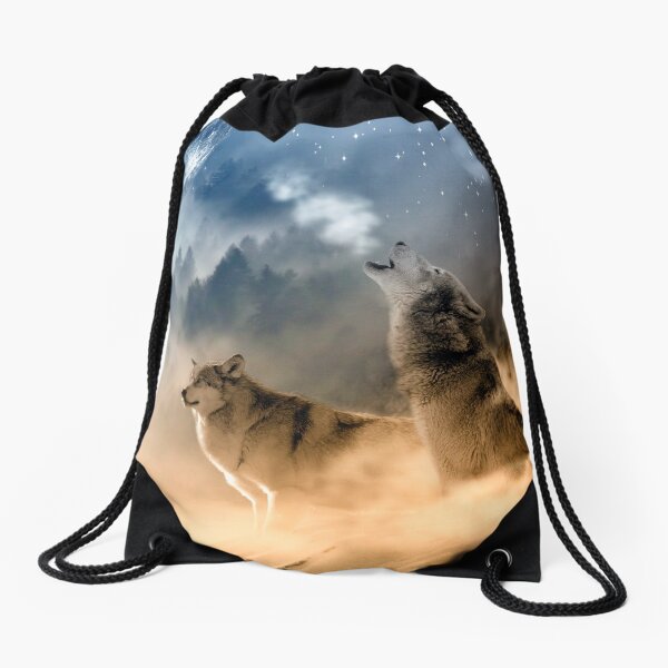 Wolves Howling At The Moon / Beautiful Wolves Drawstring Bag
