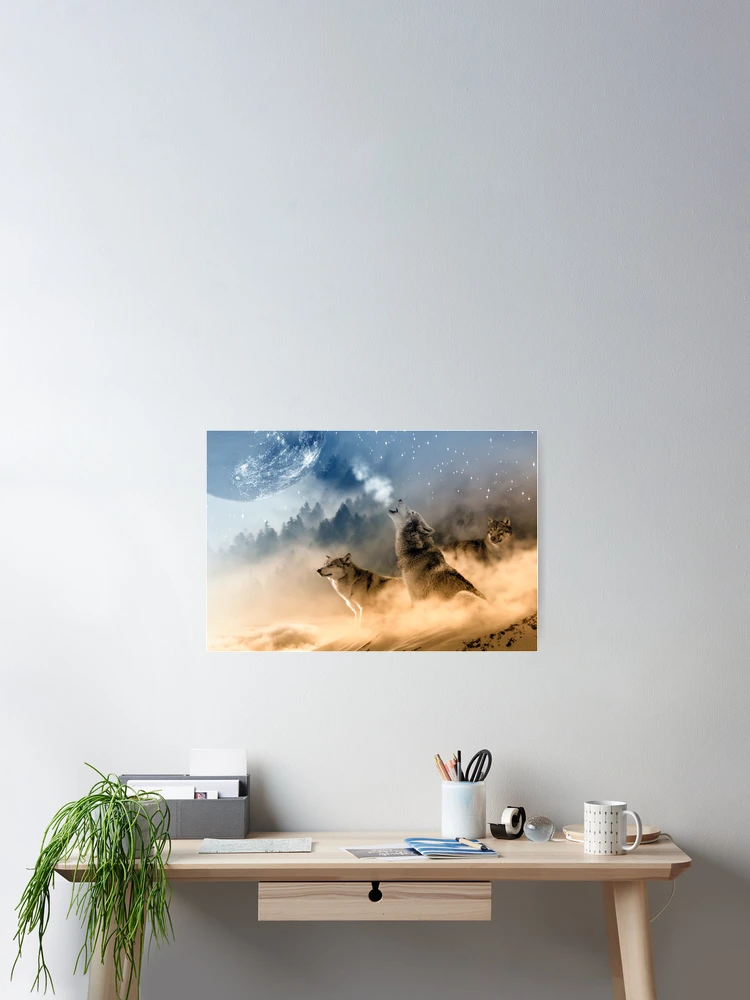 Thumbnail 2 of 3, Poster, Wolves Howling At The Moon / Beautiful Wolves designed and sold by Inspired Images.