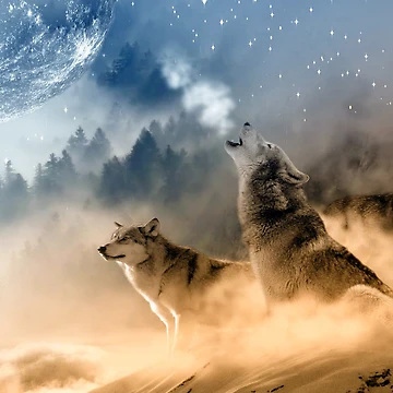 Artwork thumbnail, Wolves Howling At The Moon / Beautiful Wolves by Inspired Images
