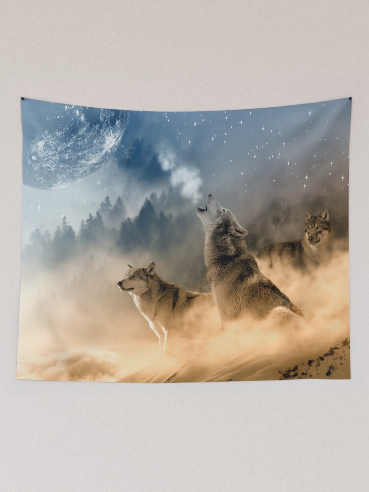 Tela decorativa «Lobos aullando a la luna / Hermosos lobos» de ImageMonkey  | Redbubble