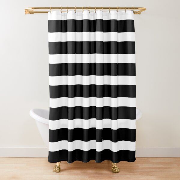 Thick Black and White Striped Bath Mat Shower Curtain