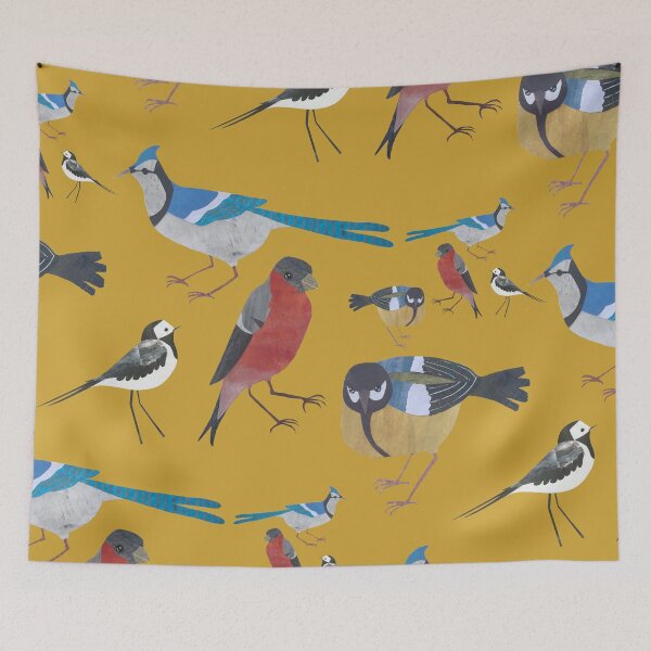 Item preview, Birds on mustard background designed and sold by catherinestone.