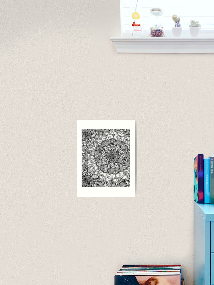 Shades of Grey - mono floral doodle | Art Print