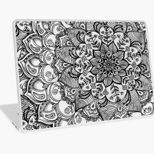 Shades of Grey - mono floral doodle Laptop Skin