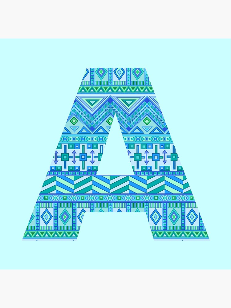 Letter A Blue Aztec Stripes Pattern Boho Monogram Initial by theartofvikki
