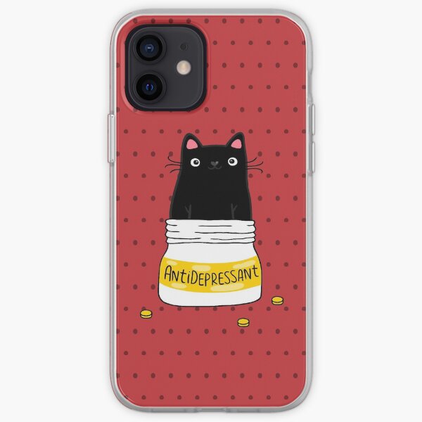 PELO ANTIDEPRESOR. Lindo gato negro ilustración. Un regalo para un amante de las mascotas. Funda blanda para iPhone