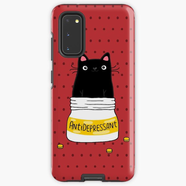 FUR ANTIDEPRESSANT . Cute black cat illustration. A gift for a pet lover. Samsung Galaxy Tough Case