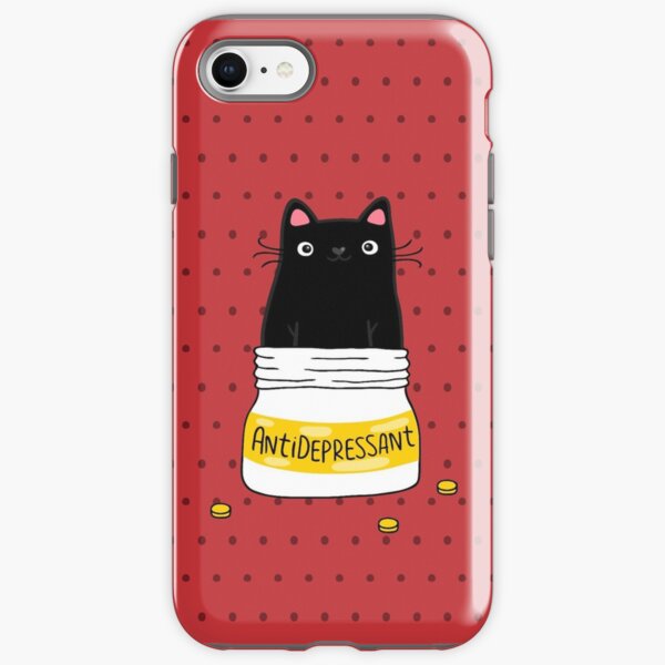 FUR ANTIDEPRESSANT . Cute black cat illustration. A gift for a pet lover. iPhone Tough Case