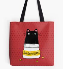 FUR ANTIDEPRESSANT . Cute black cat illustration. A gift for a pet lover. Tote Bag