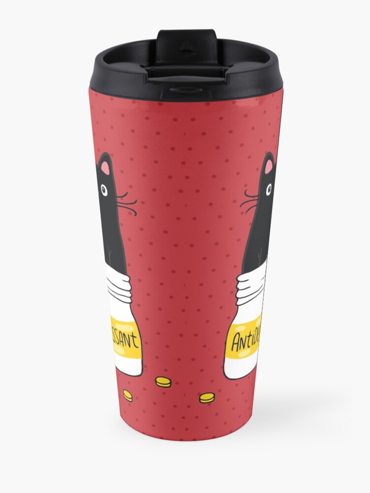 Alternate view of FUR ANTIDEPRESSANT . Cute black cat illustration. A gift for a pet lover. Travel Mug