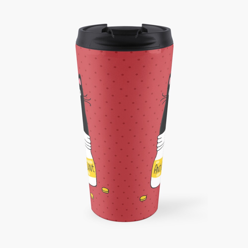 FUR ANTIDEPRESSANT . Cute black cat illustration. A gift for a pet lover. Travel Mug