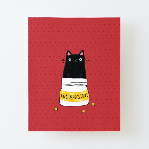 FUR ANTIDEPRESSANT . Cute black cat illustration. A gift for a pet lover. Canvas Mounted Print